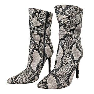 Olivia Ferguson Liana Snake Print Pointed Toe Ruched Heeled Boots Sz 7.5